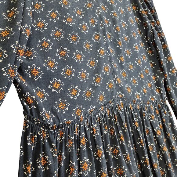 MANGO Womens Dress Africa in Black Size 10 Flowy Printed Surplice V Neck Flounce - Picture 9 of 12